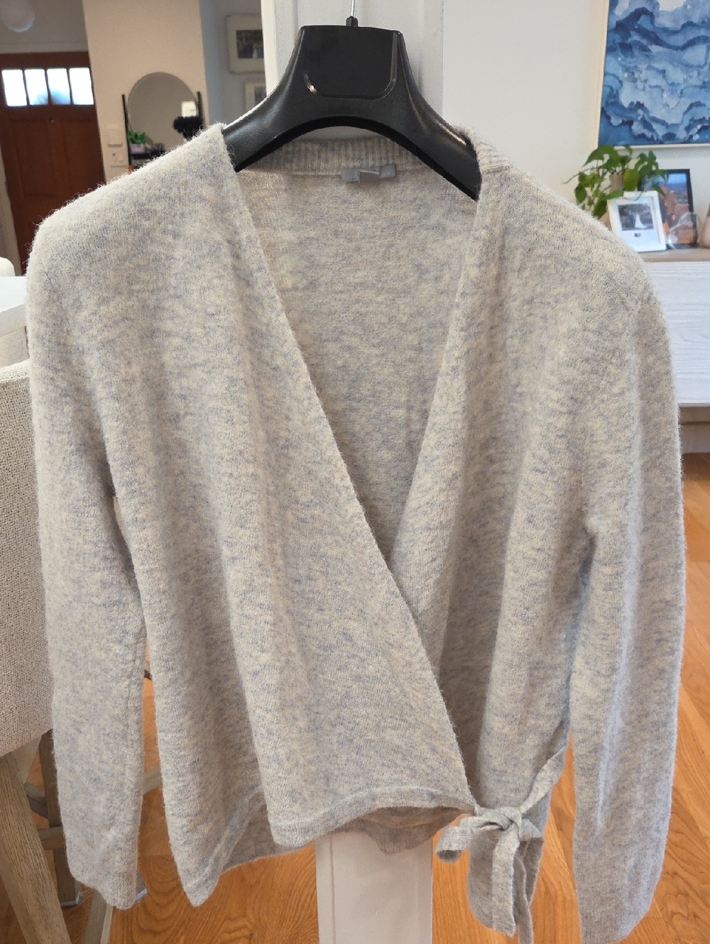 COS Women's Light Heather Gray Alpaca Wool Blend Wrap Cardigan with Side Tie (M)